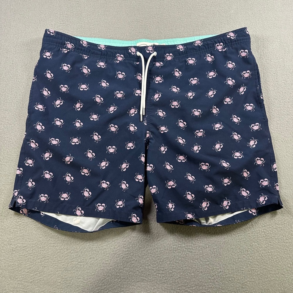 Bonobos Mens Navy Pink Crab Print Swim Trunks Size L 7 Inch Inseam Shorts